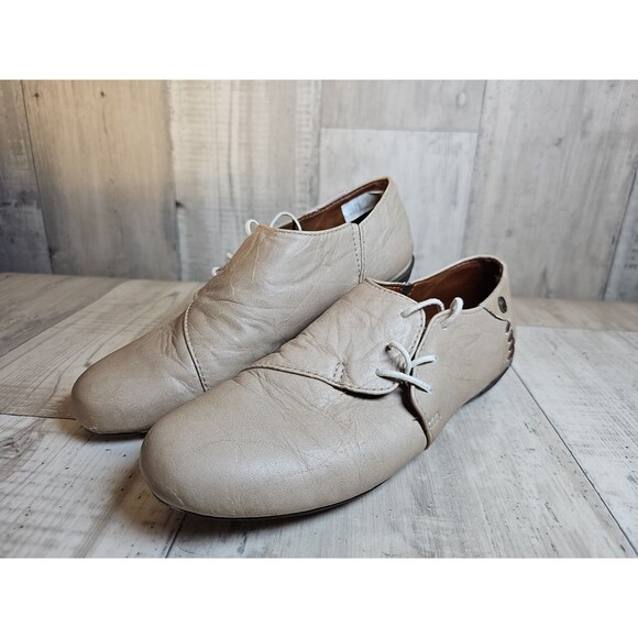 Sergio Tomani Tuka Leather Lace-Up Flats Tan Beige Shoes Size US Women’s 8.5 - Picture 2 of 11